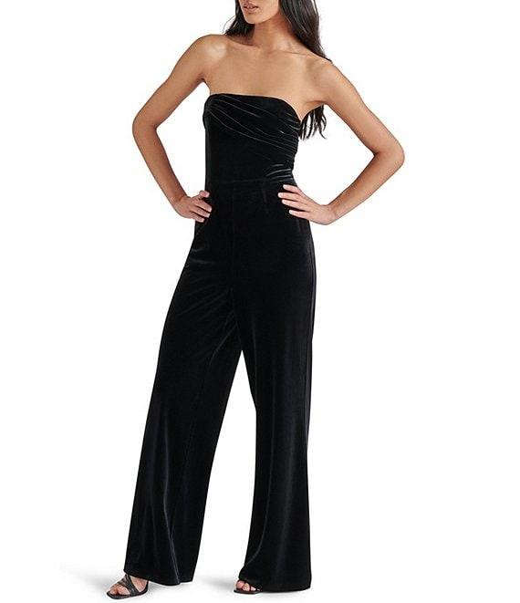 Steve Madden Swanilda Velvet Strapless Neck Sleeveless Wide Leg Jumpsuit Product Image