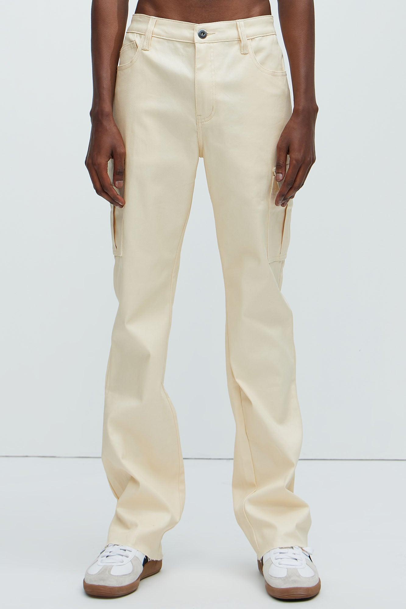 Better Be Cargo Waxed Skinny Flared Pants - Cream Product Image