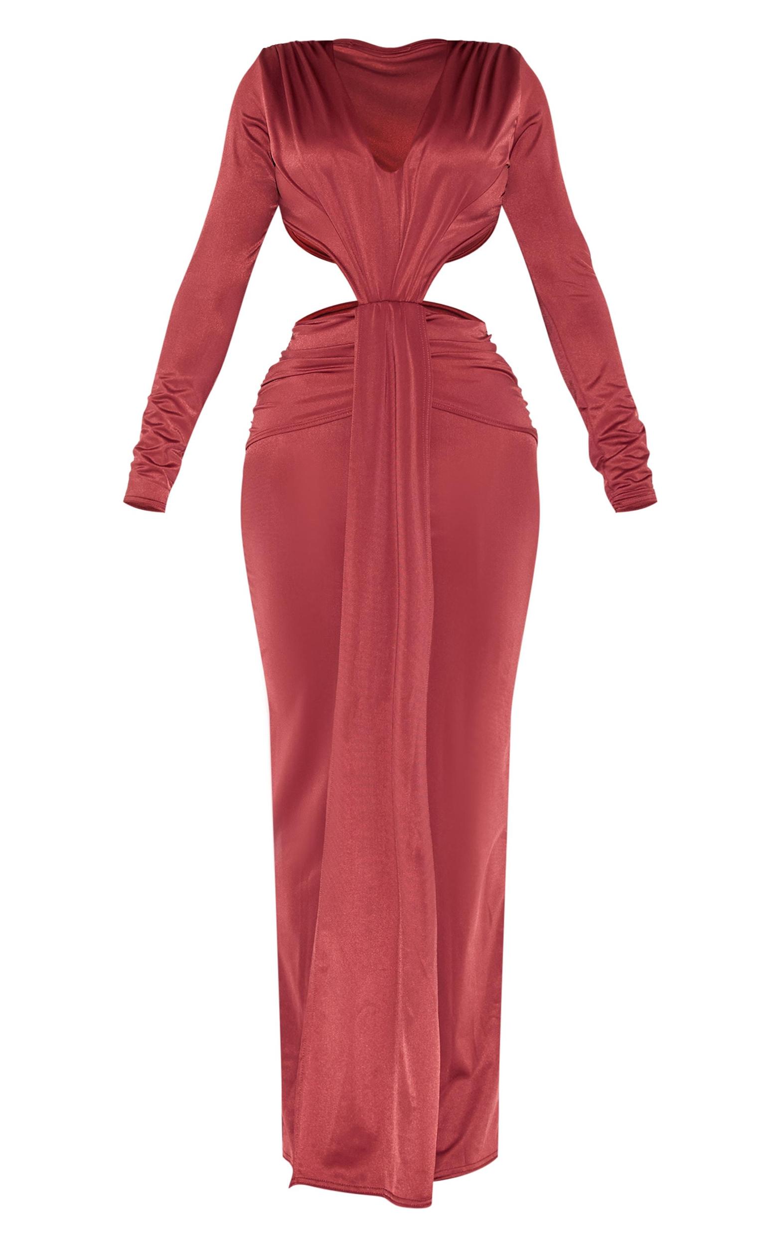 Shape Burgundy Deep Plunge Open Back Maxi Dress Product Image