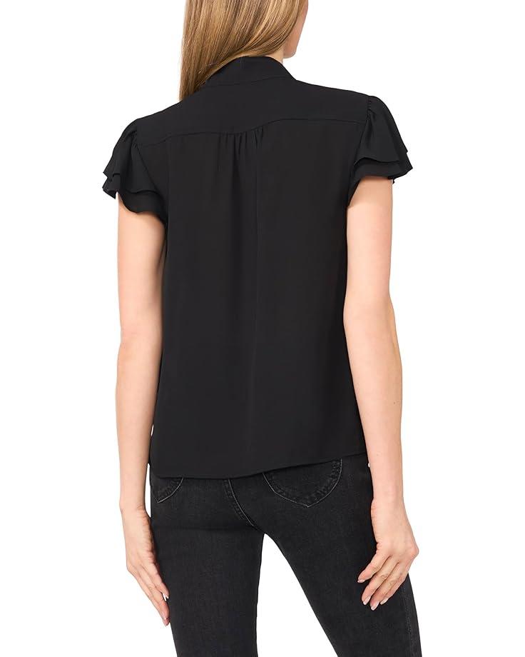 Raglan Flutter Sleeve Pleated Bow Blouse Product Image