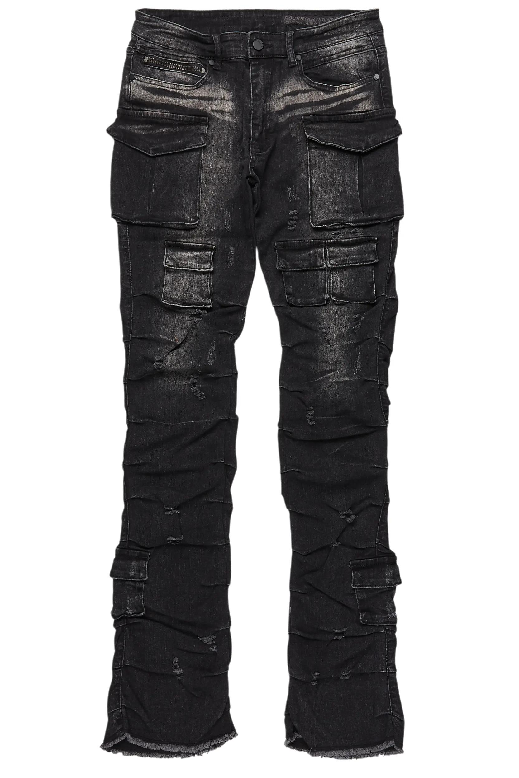 Gentry Dark Grey Wash Stacked Flare Jean Male Product Image