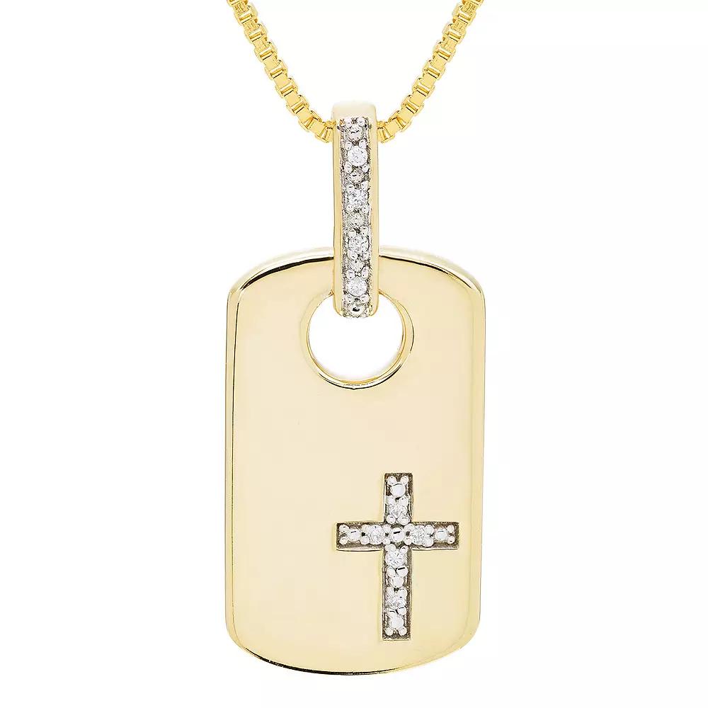 Boston Bay Diamonds 14k Gold Over Sterling Silver Diamond Accent Cross Dog Tag Pendant Necklace, Women's, Size: 18", Gold Tone Product Image