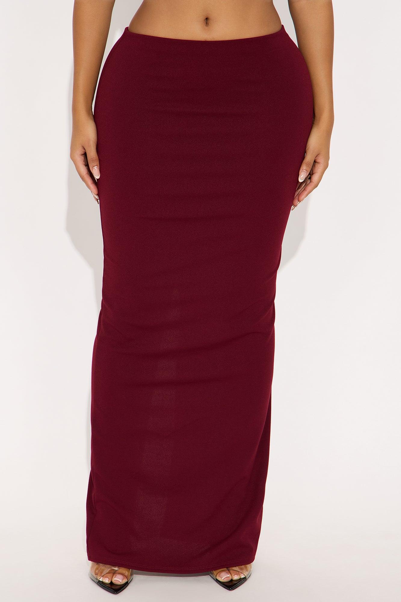 Camila Crepe Knit Back Slit Maxi Skirt - Burgundy Female Product Image