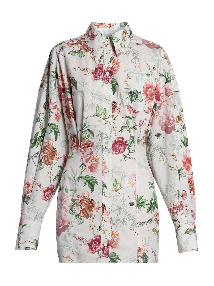 Womens Floral Cotton Mini Shirtdress Size 0 Product Image