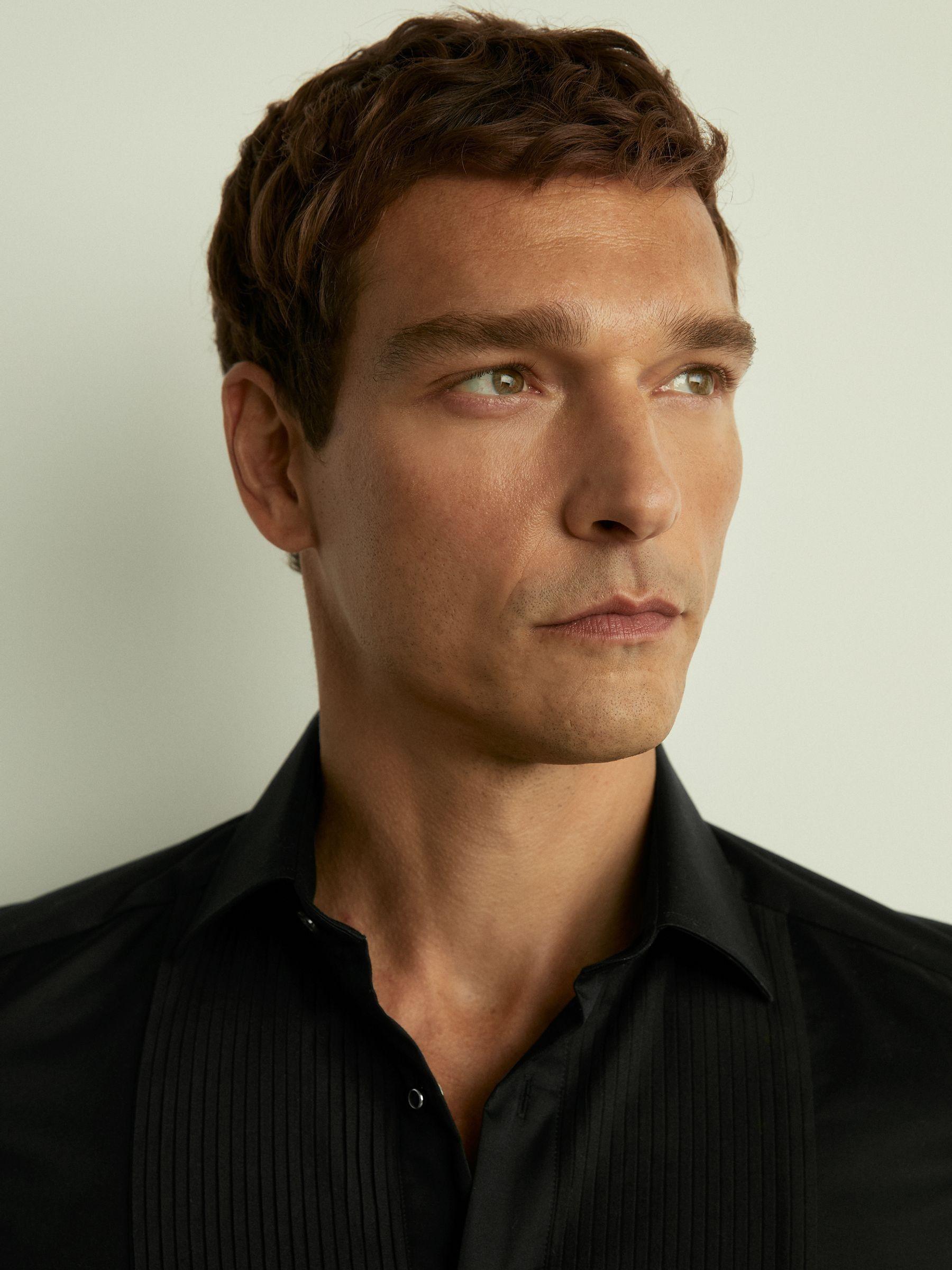 Slim Fit Cotton Marcella Tuxedo Shirt Regular-Fit in Black Product Image