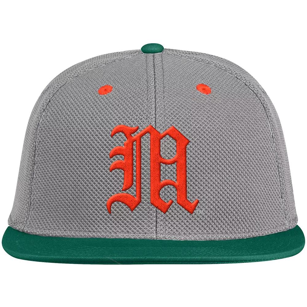 Men's adidas Gray/Green Miami Hurricanes On-Field Baseball Fitted Hat, Size: 7 3/4, Grey Product Image
