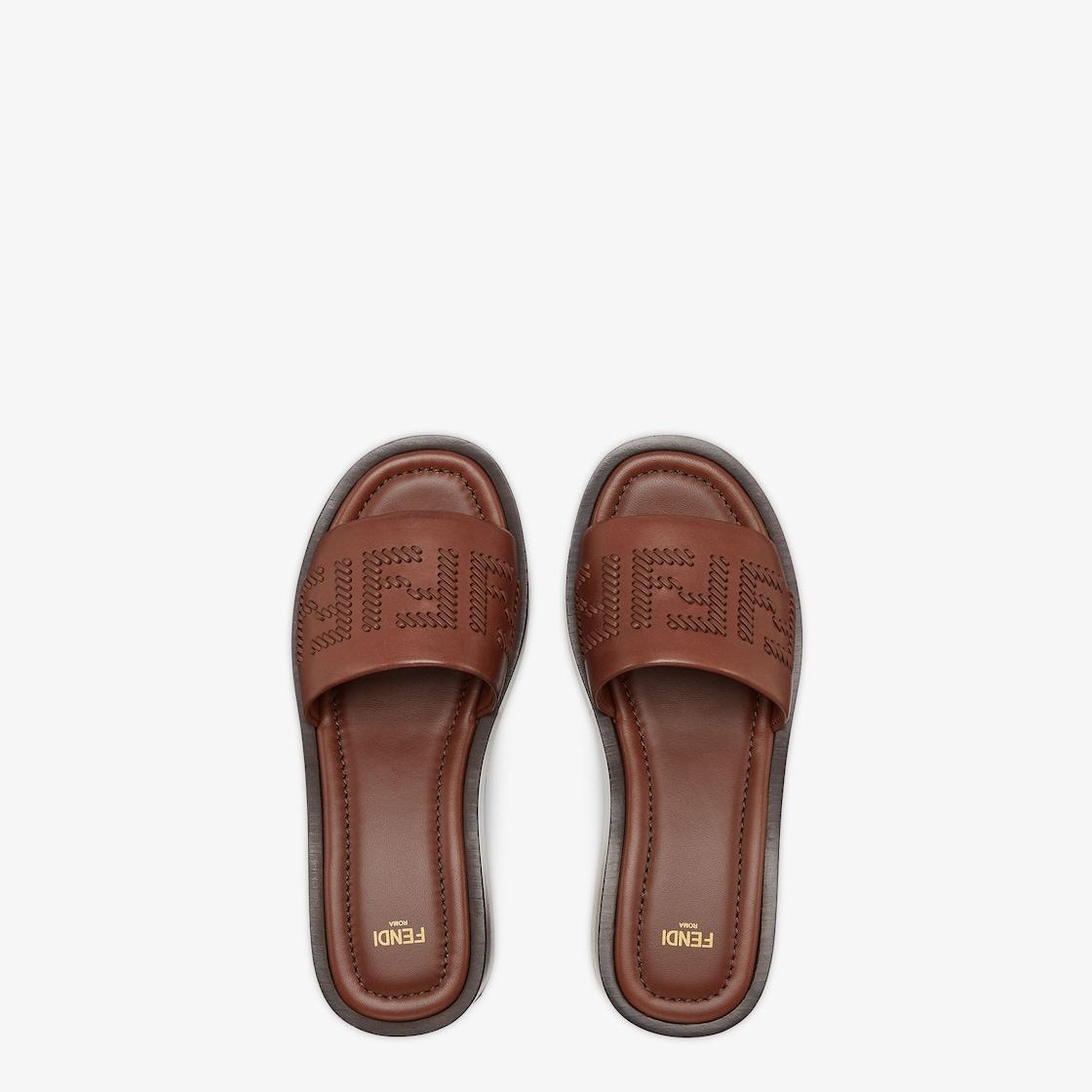 Fendi SunshineBrown leather flatform slides Product Image