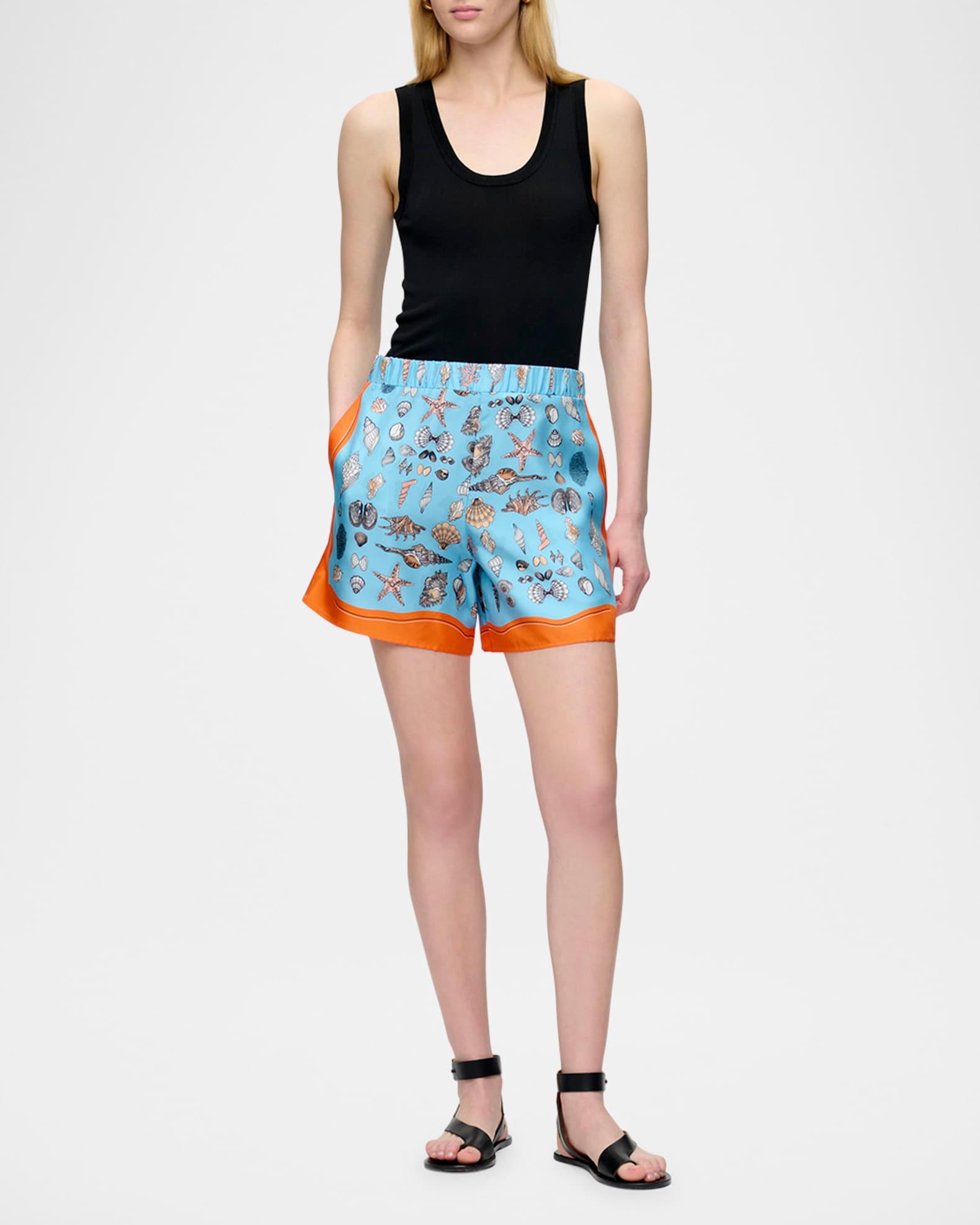 Juvia Seashell-Print Silk Shorts Product Image