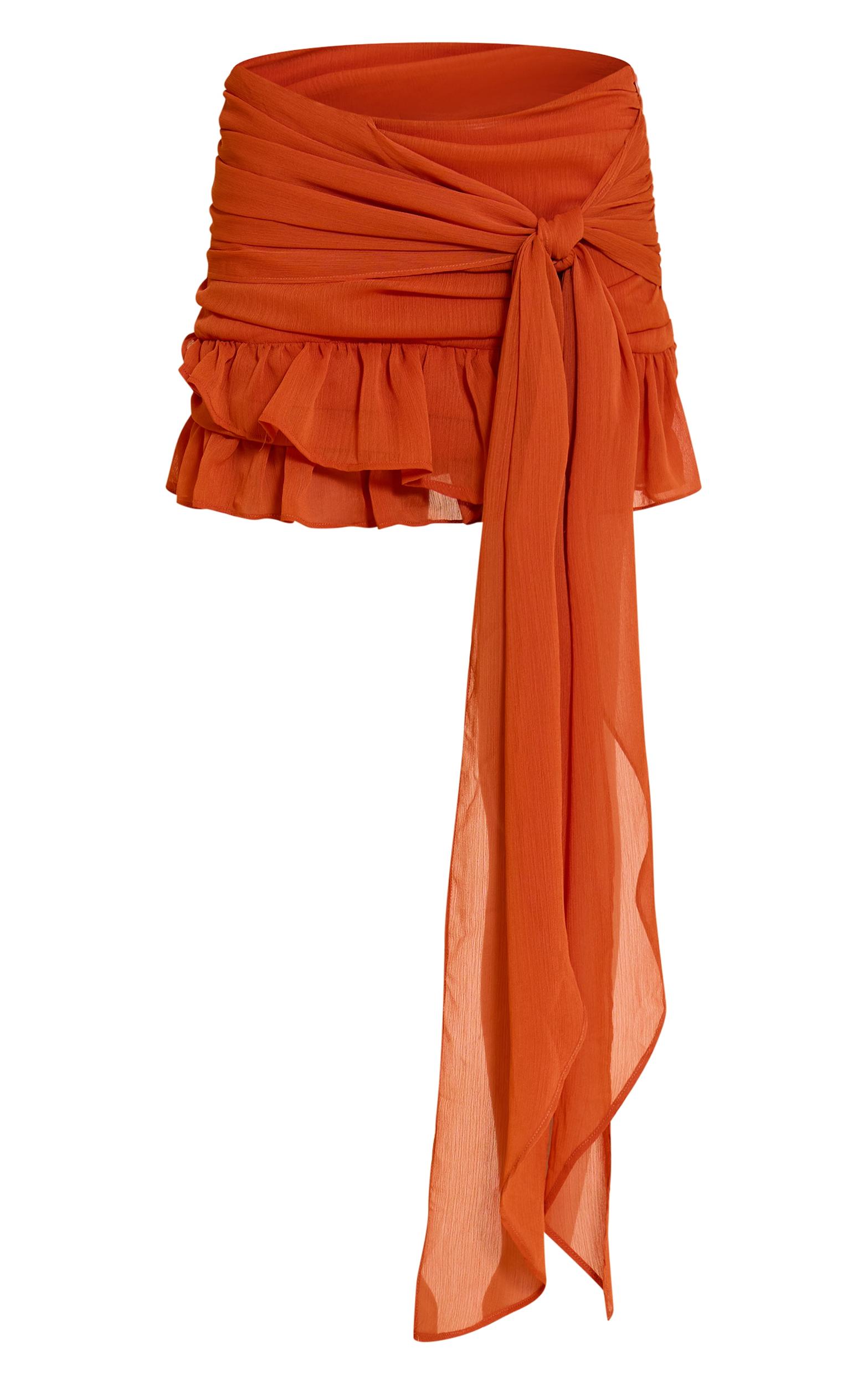 Rust Chiffon Lined Tie Front Mini Skirt Product Image