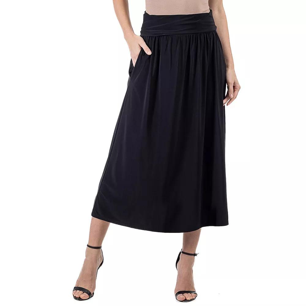 Women's 24Seven Comfort Apparel Foldover Maxi Skirt With Pockets, Size: Small, Black Product Image