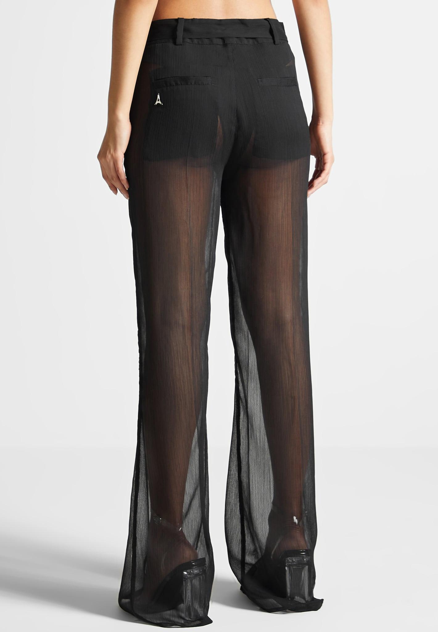 Sheer Trousers with Belt - Black Female Product Image
