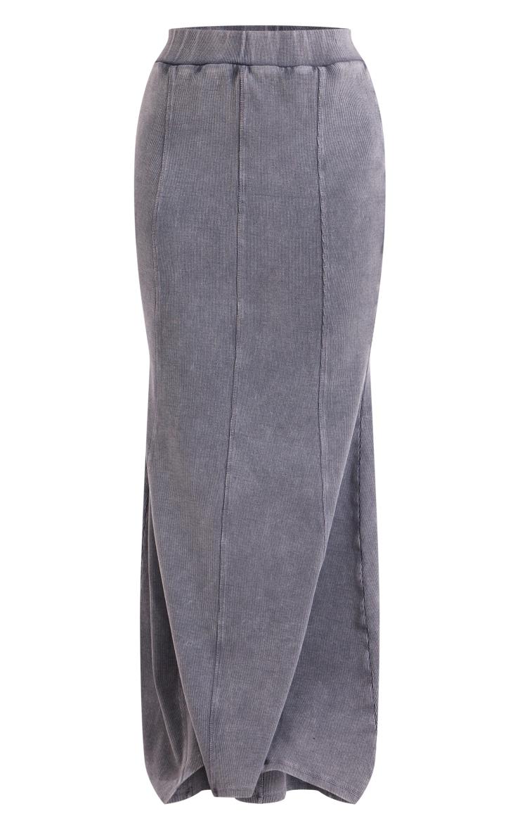 Charcoal Acid Wash Rib Flippy Maxi Skirt Product Image