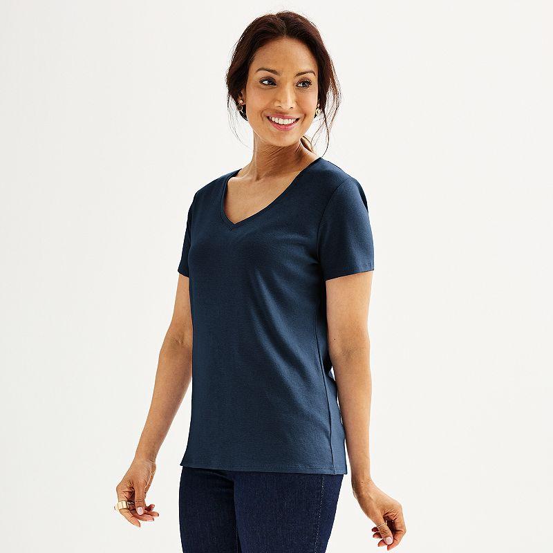 Womens Croft & Barrow Essential V-Neck Tee Blue Product Image