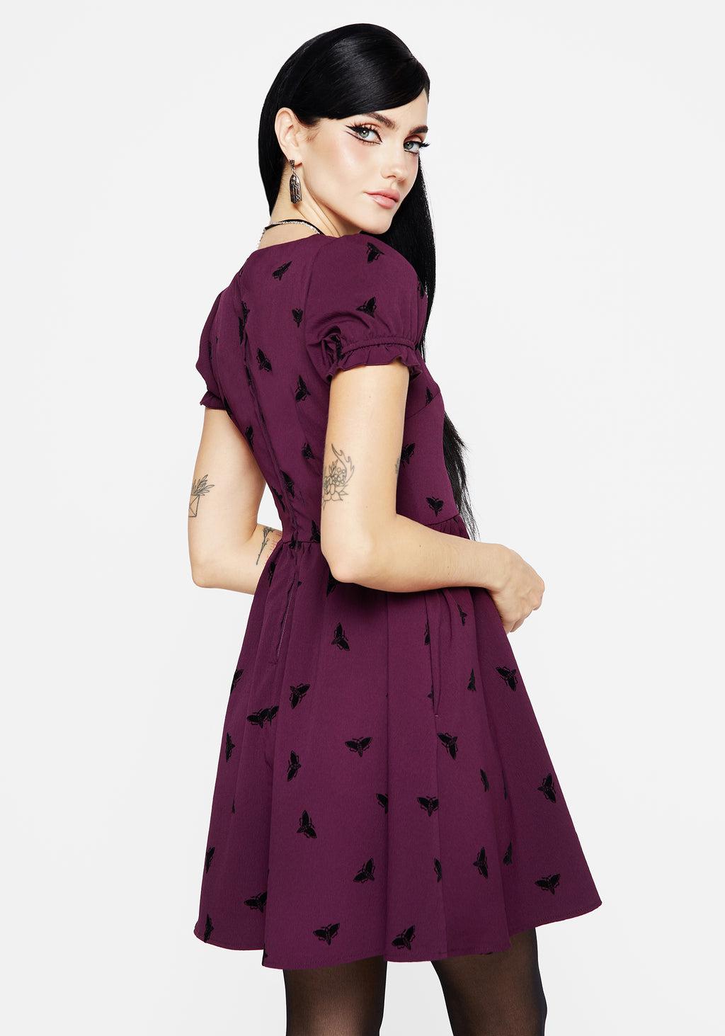 Styx Moth Flocked Velour Print Mini Dress Product Image