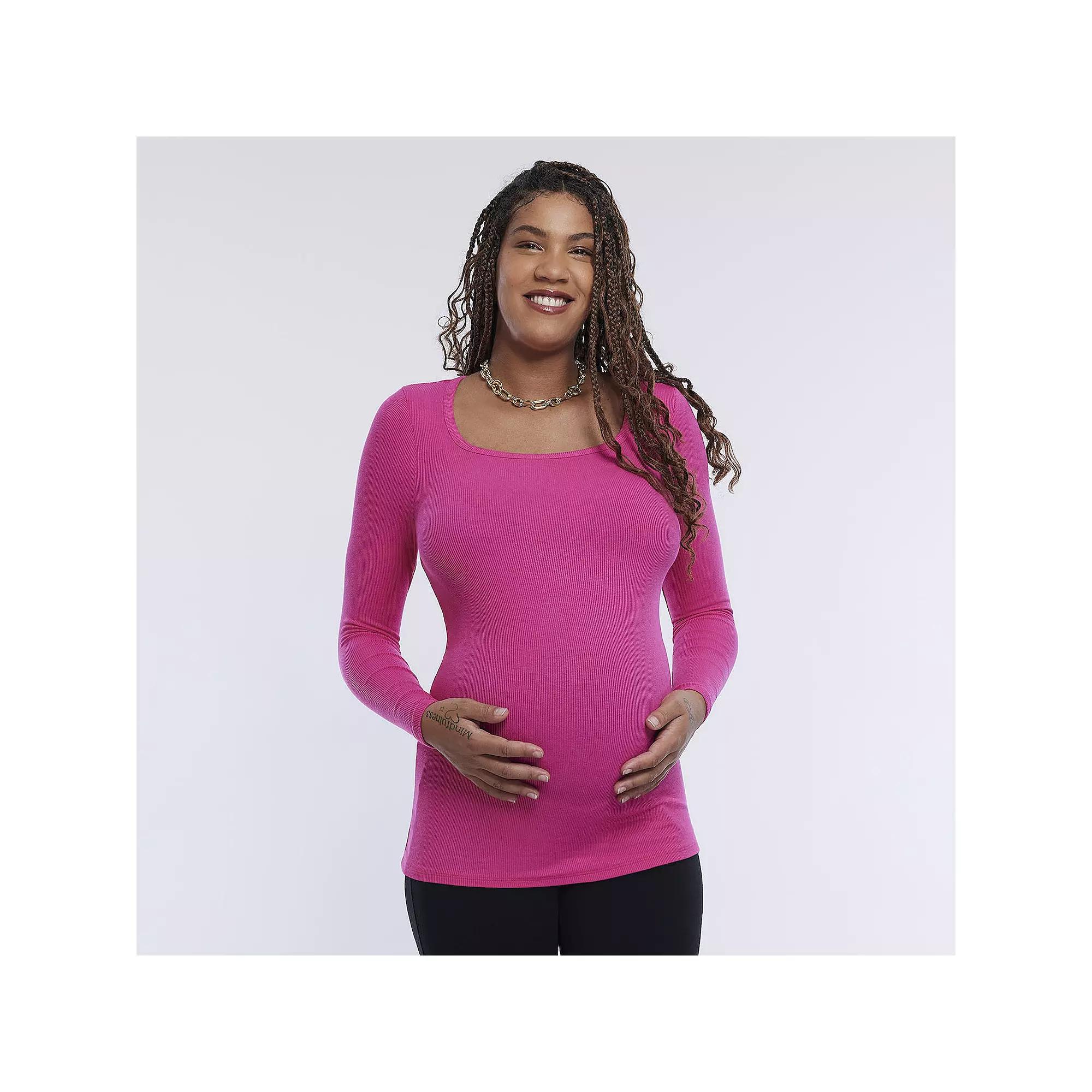Maternity Motherhood® Square Neck Long Sleeve Tee, Women's, Size: Large-Mat, Cabaret Product Image