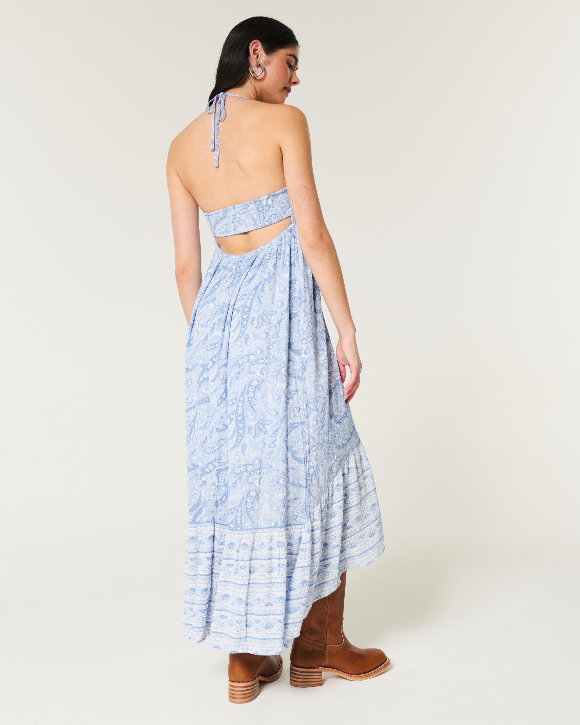 Asymmetrical Hem Halter Maxi Dress Product Image