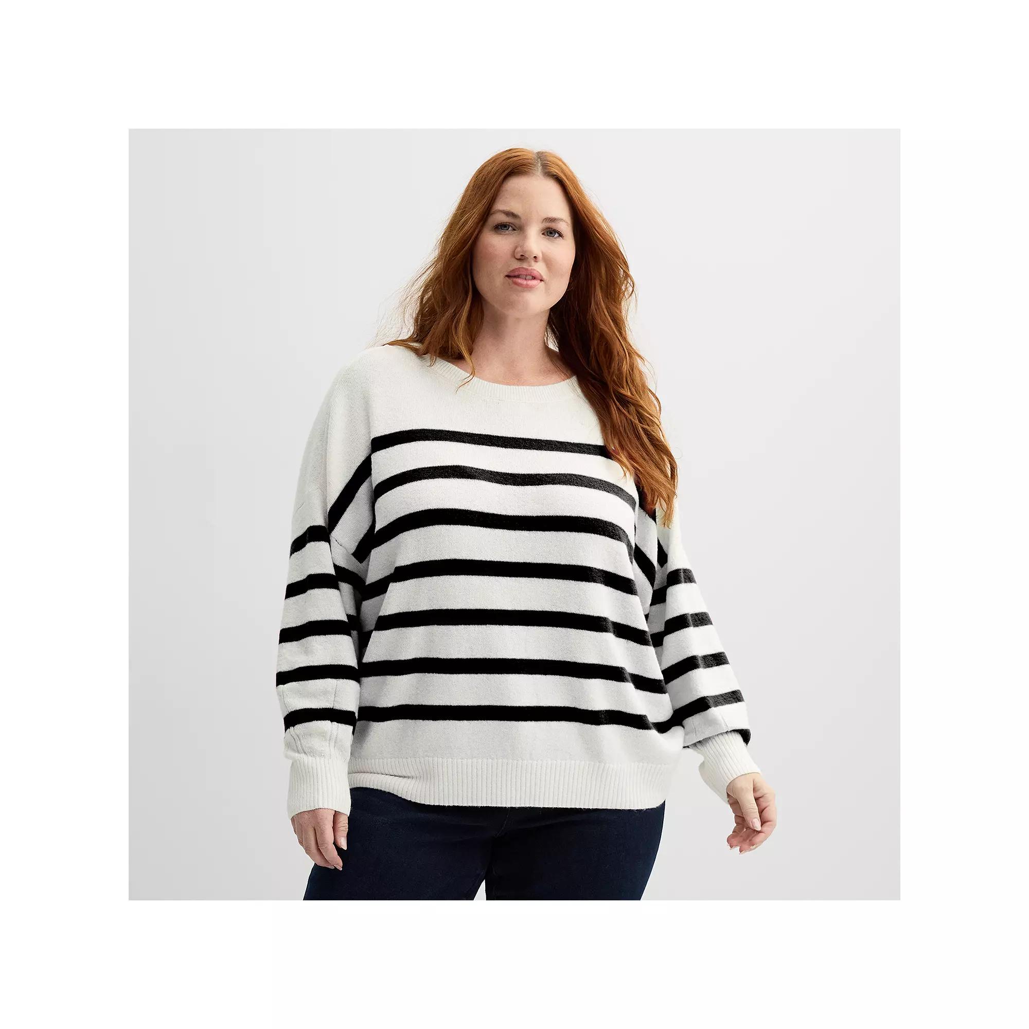 Plus Size Sonoma Goods For Life® Balloon Sleeve Sweater, Women's, Size: 5XL, Ivory Black Stripe Product Image