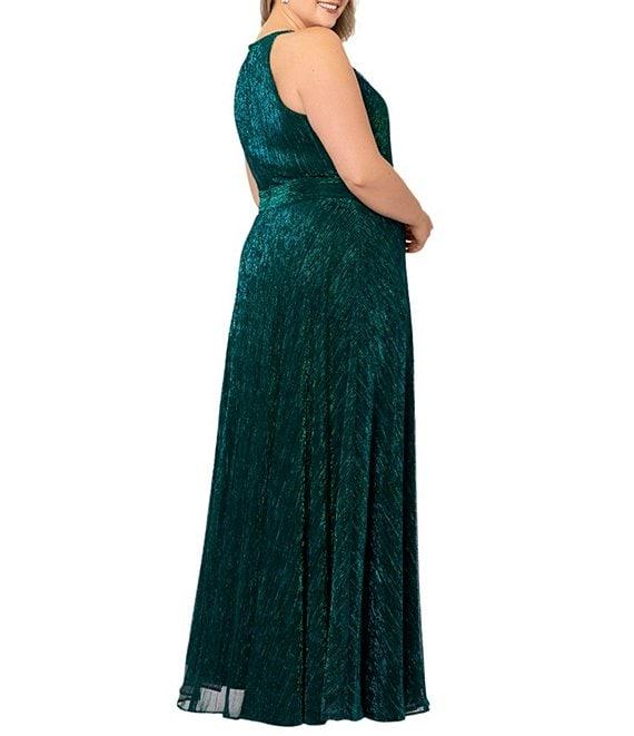 Betsy & Adam Plus Size Sleeveless Halter Neck Metallic Gown Product Image