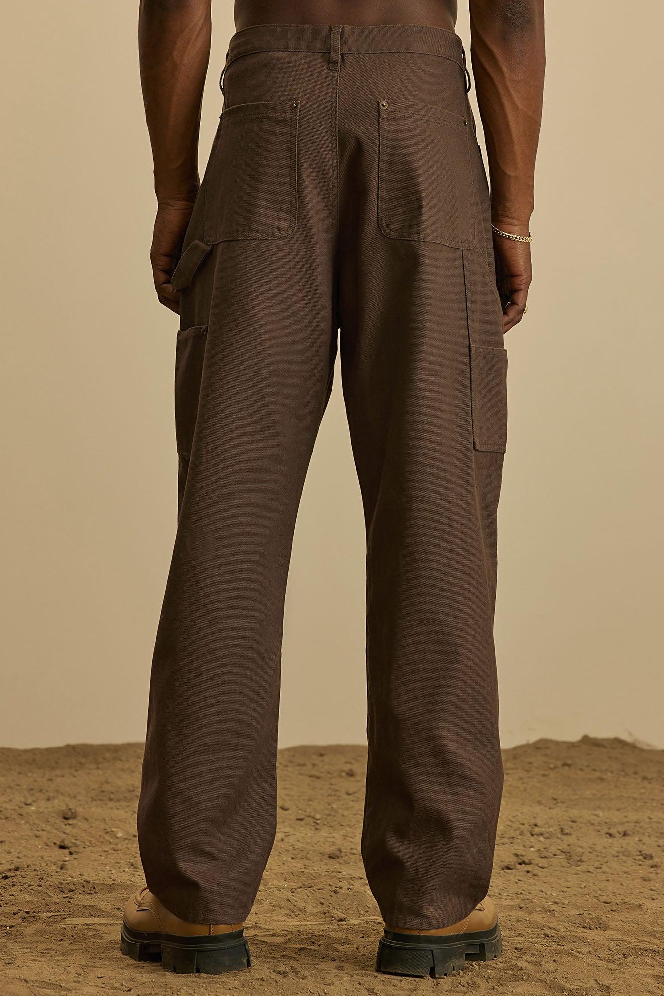 Alexander Double Knee Straight Utility Canvas Pants - Brown Product Image