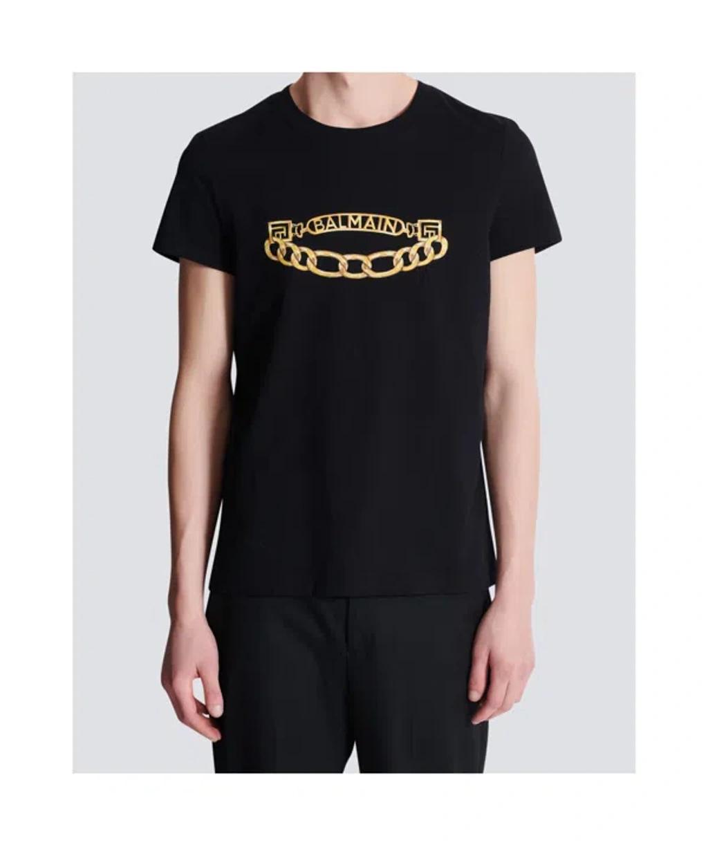 BALMAIN Black Crewneck T-shirt With Logo Print On The Front In Cotton Man Product Image