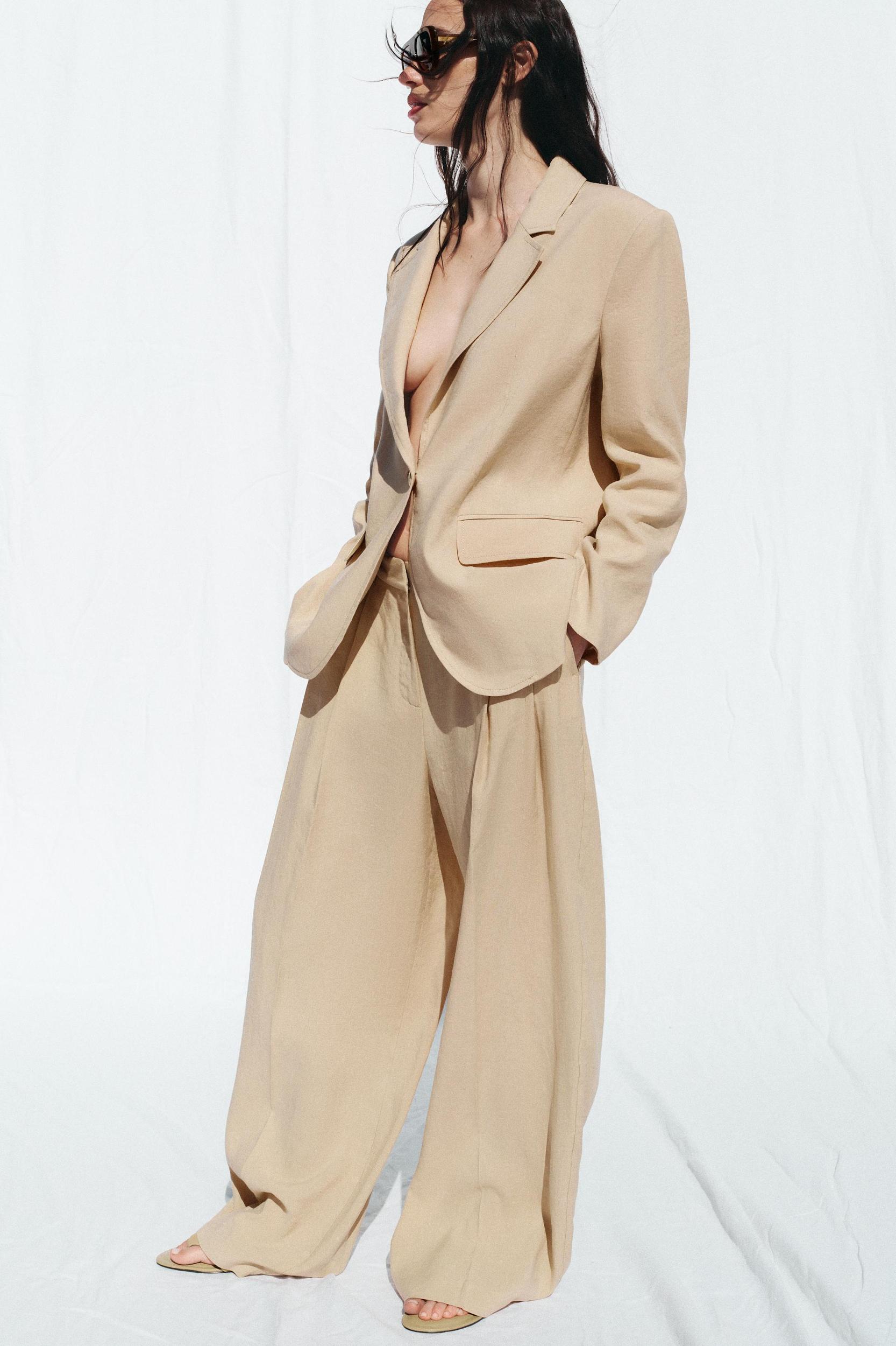 WIDE LEG LINEN PANTS WITH DARTS Product Image