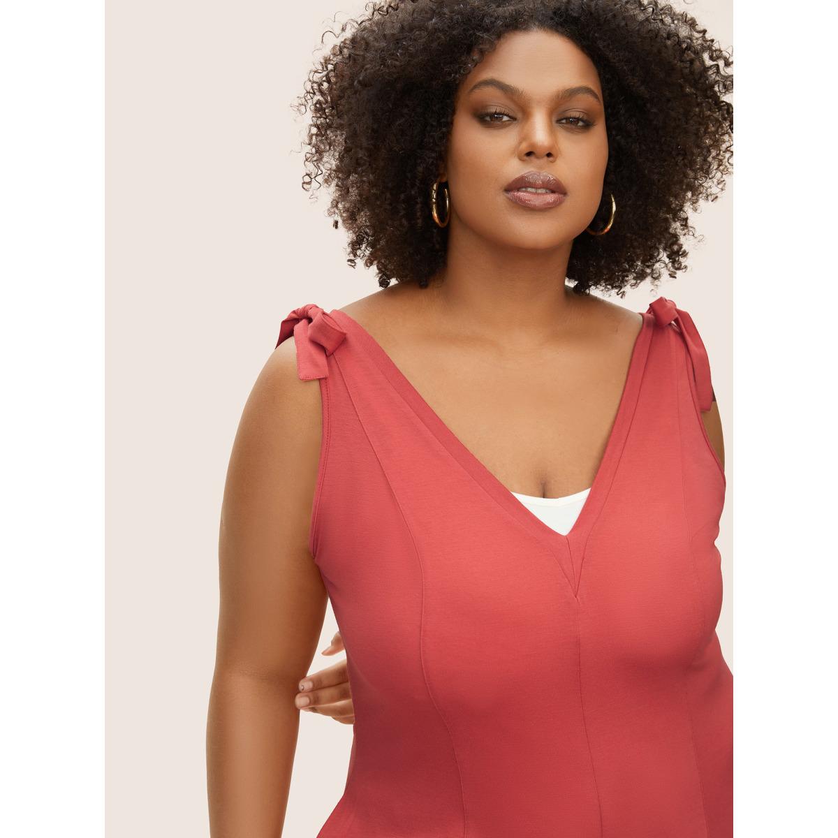 Plus Size OrangeRed Supersoft Essentials V Neck Solid Tie Knot Jumpsuit Women Casual Sleeveless V-neck Everyday Loose Jumpsuits BloomChic 14-16/1X Product Image