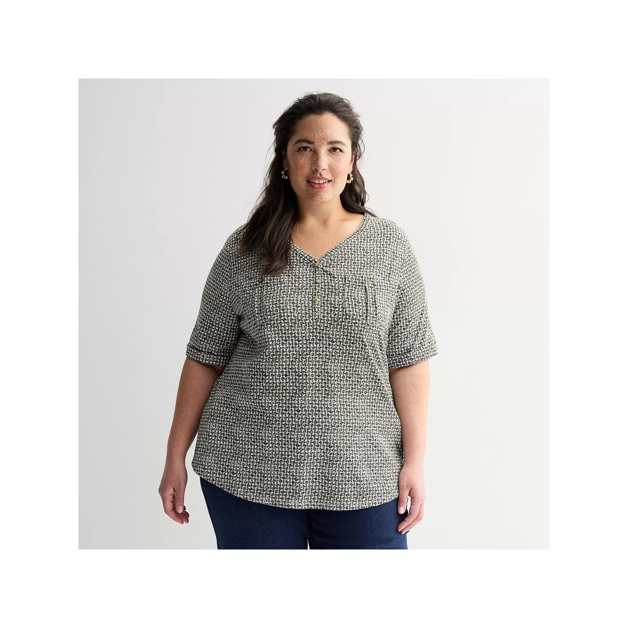 Plus Croft & Barrow® Elbow Sleeve Utility Henley Top, Women's,  Product Image