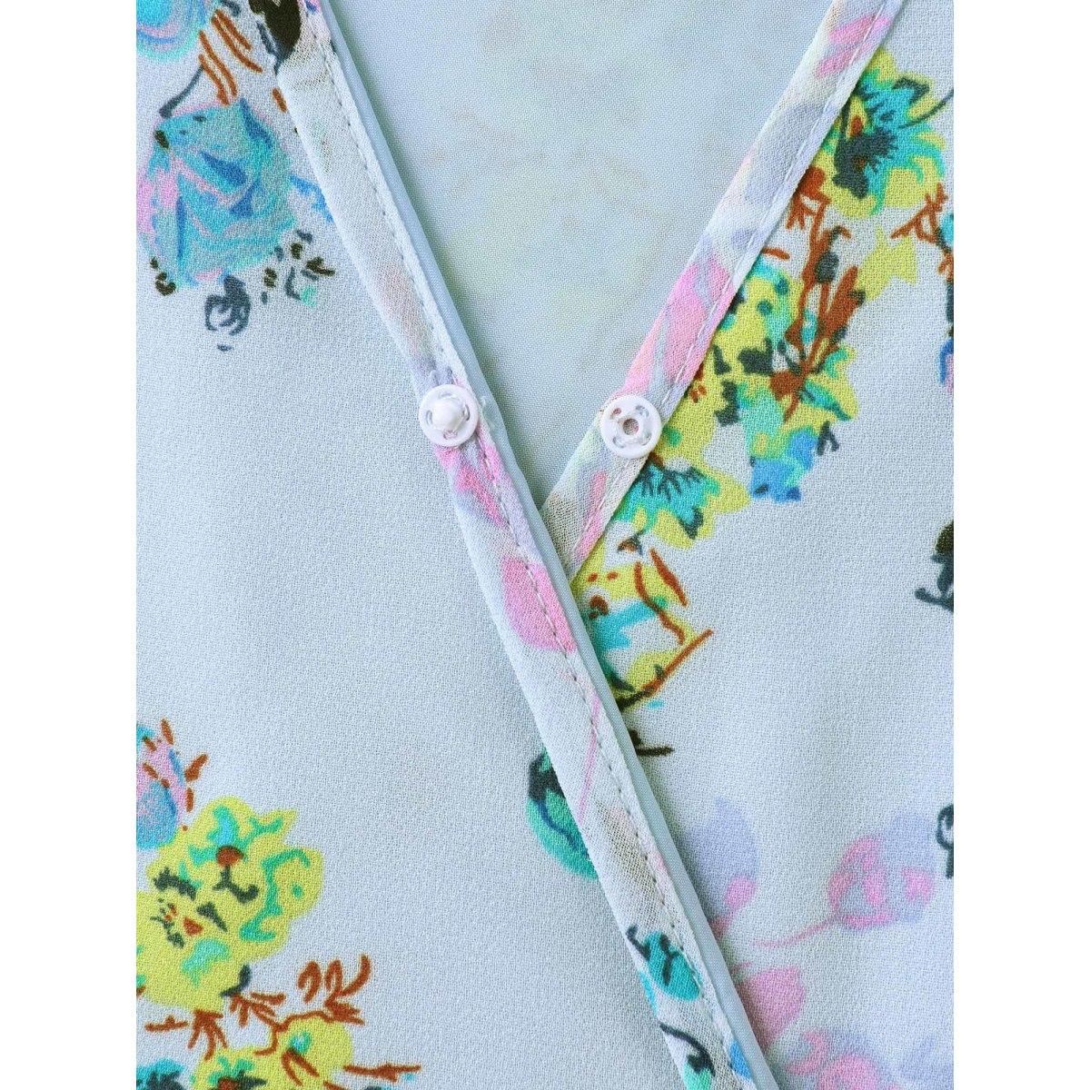 Plus Size Breezy Floral Lined Pockets Midi Dress LightBlue Women Overlap Collar Short sleeve Curvy BloomChic 28/5X Product Image