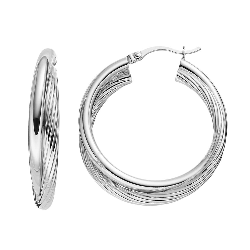 Platinum Over Silver Twist Hoop Earrings, Women's, Grey Product Image