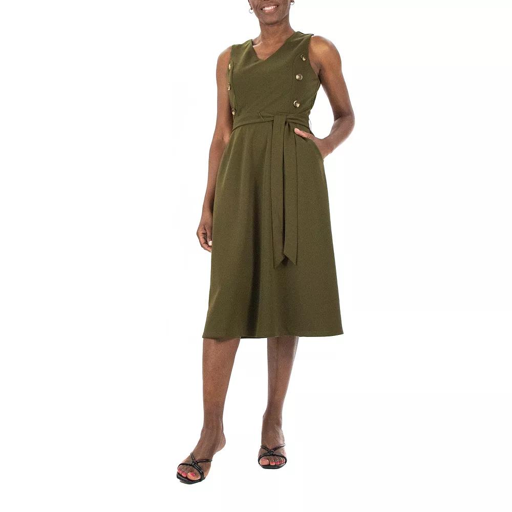 Womens Nina Leonard Fit & Flare Midi Dress Dark Green Product Image