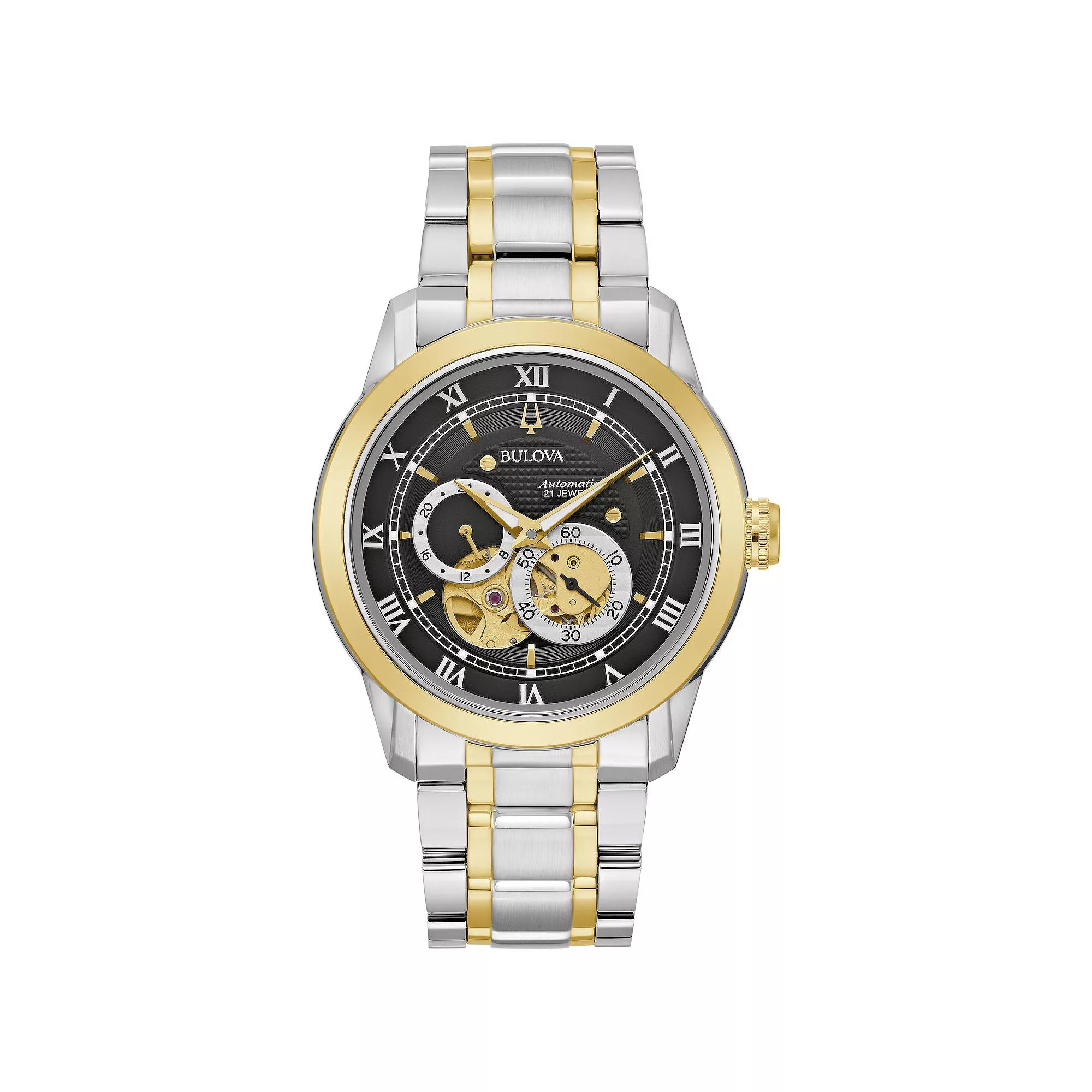 Bulova Mens Sutton Automatic Two-Tone Stainless Steel Open Aperture Bracelet Watch - 98A311 Gold Silver Product Image