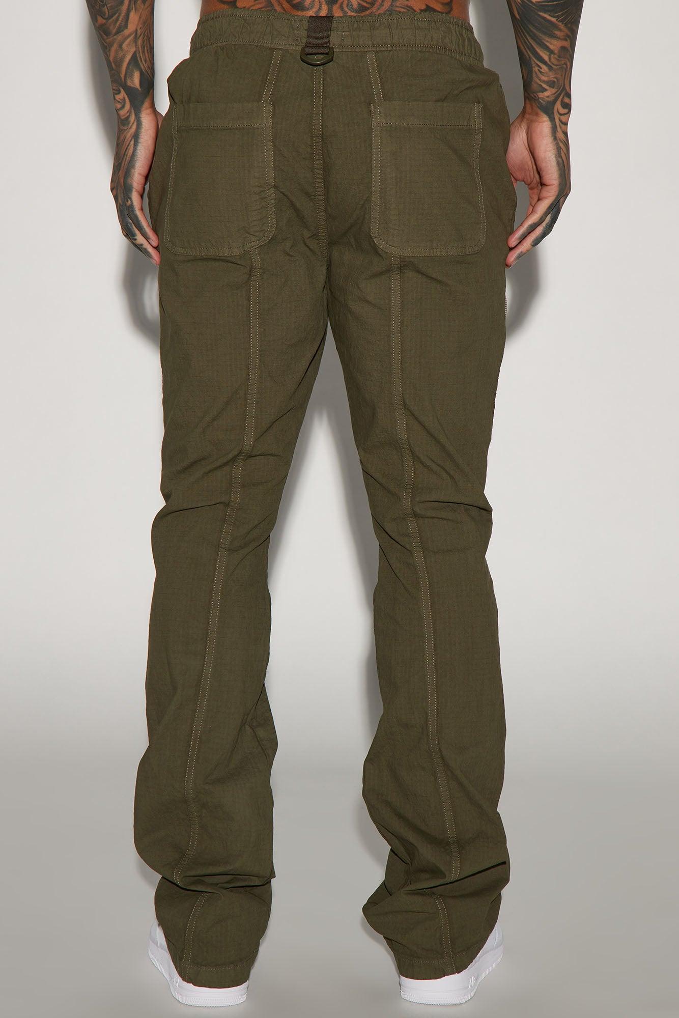 Do It Anyway Stacked Slim Flare Pants - Olive Product Image