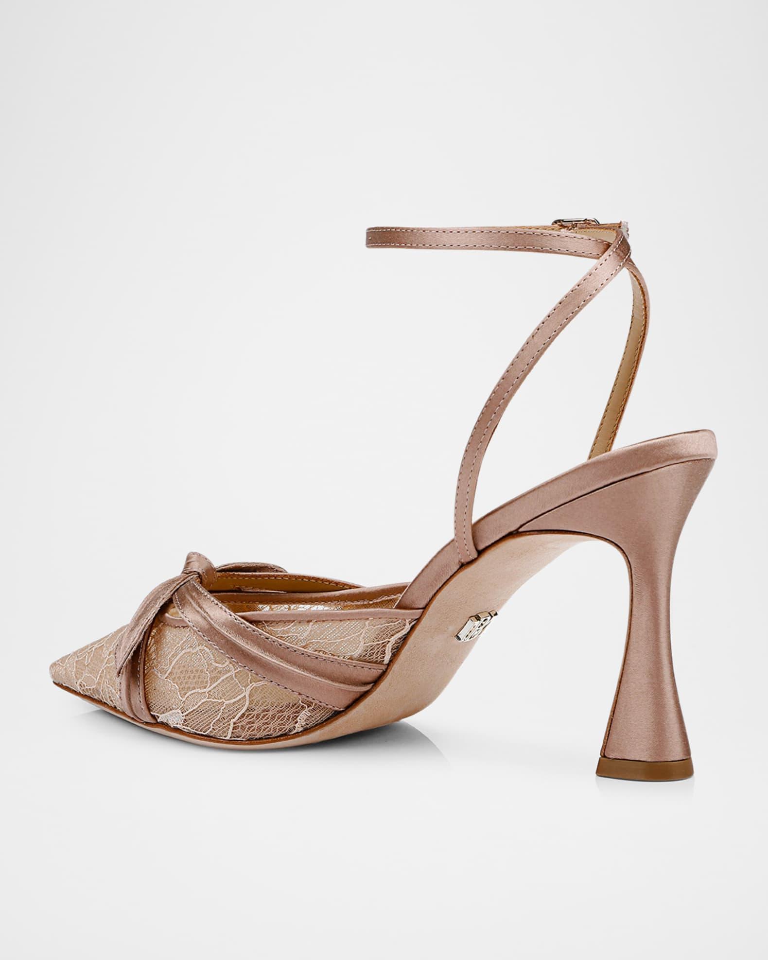 Josie Silk Lace Bow Ankle-Strap Pumps Product Image