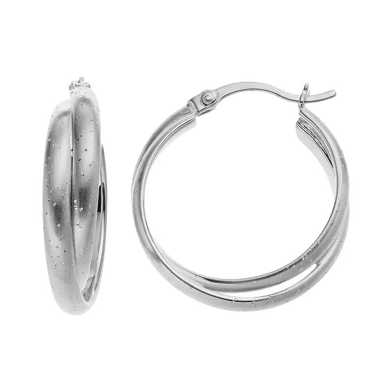 Sterling Silver Hoop Earrings, Women's, White Over Silver Product Image