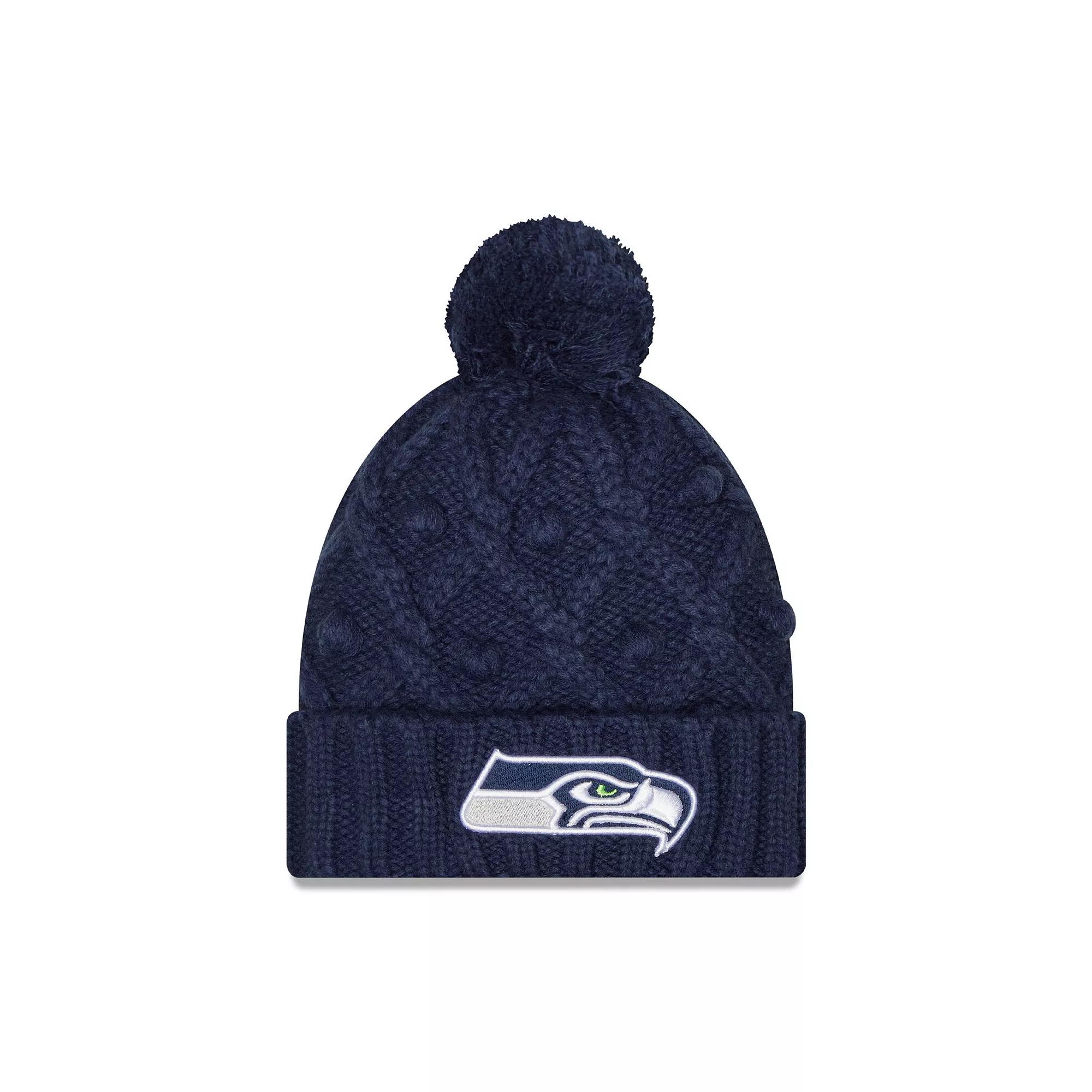 Women's New Era College Navy Seattle Seahawks Toasty Cuffed Knit Hat with Pom, Blue Product Image