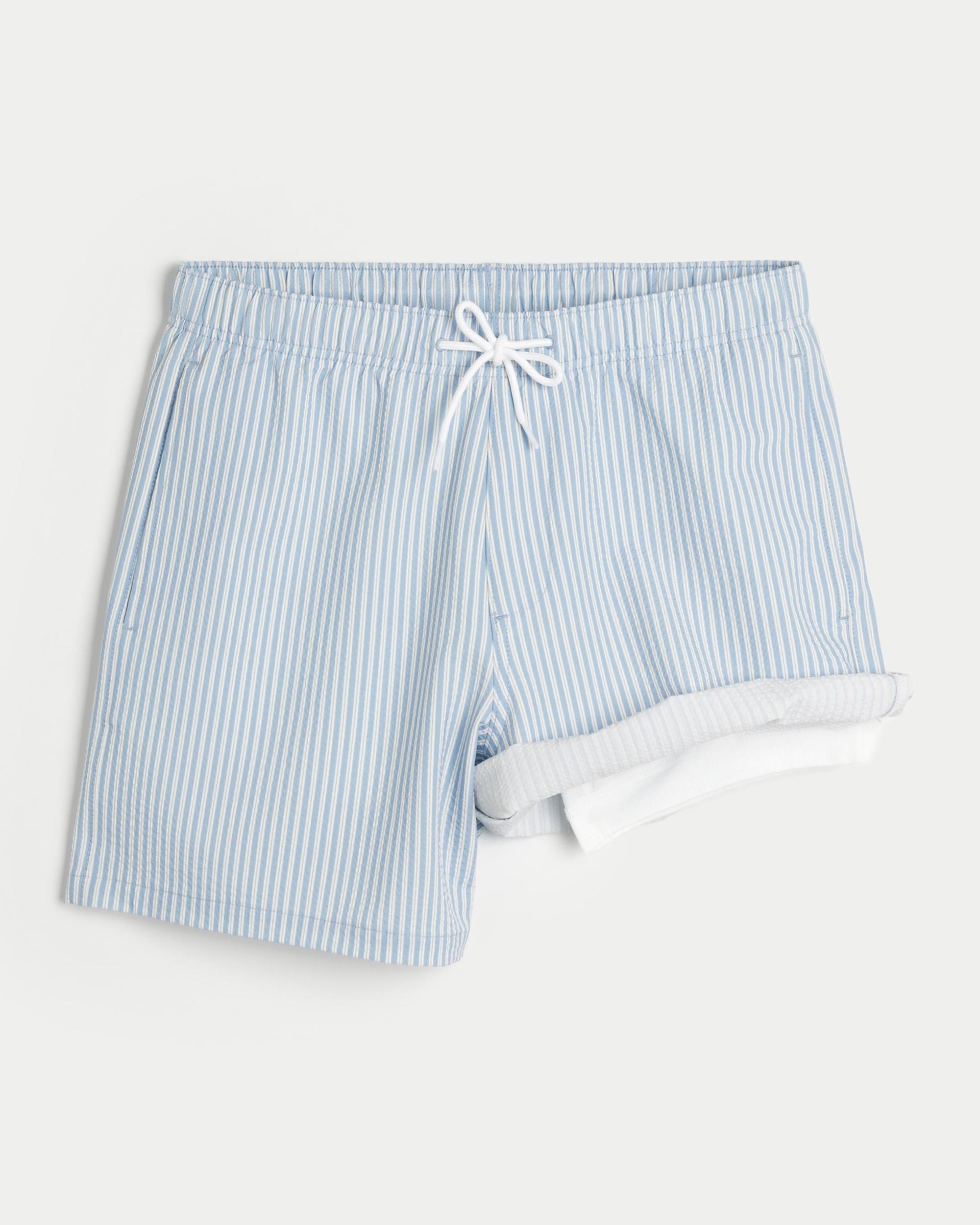 Mid-Thigh Seersucker Volley Swim Trunks Product Image
