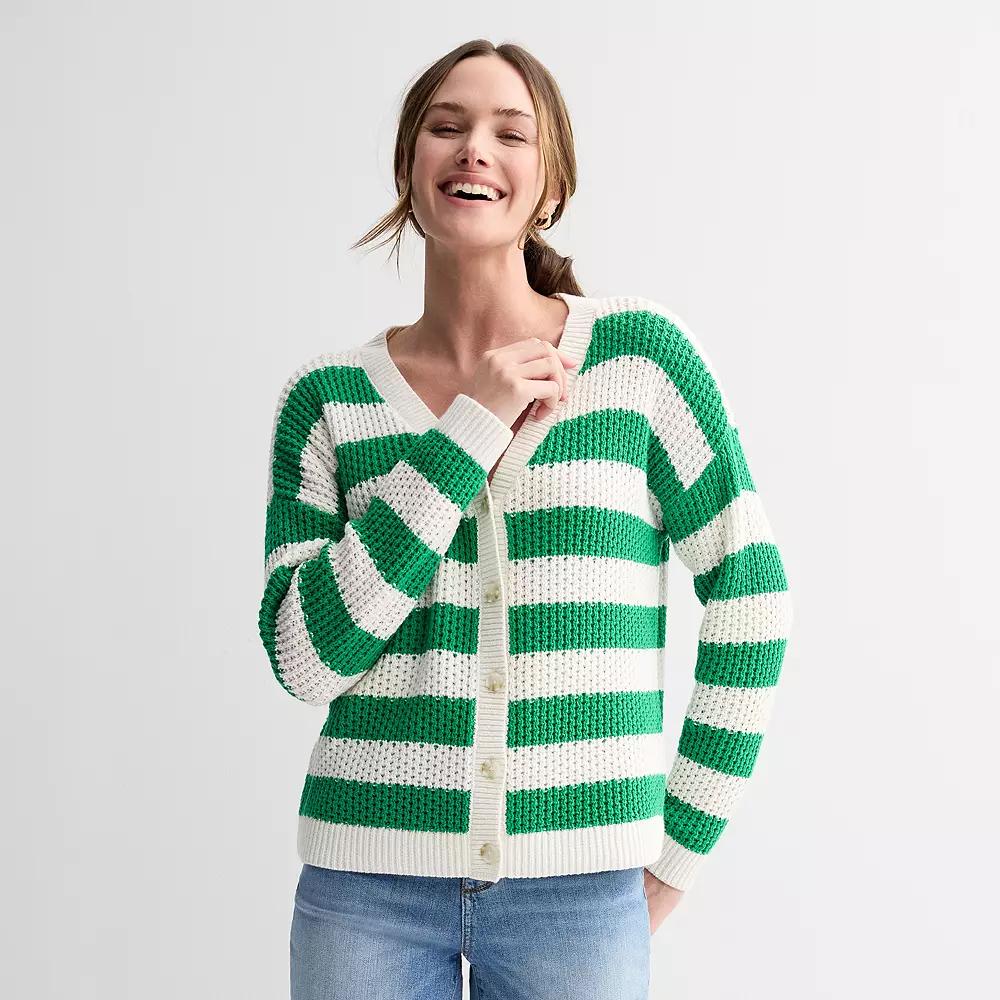 Women's Sonoma Goods For Life® Button-Front Cardigan, Size: XXL, Bold Green Stripe Product Image