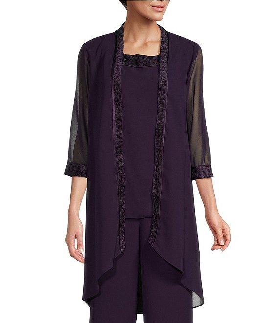 Le Bos Round Neck 3/4 Sleeve Georgette Tonal Trim Evening 3-Piece Pant Set Product Image