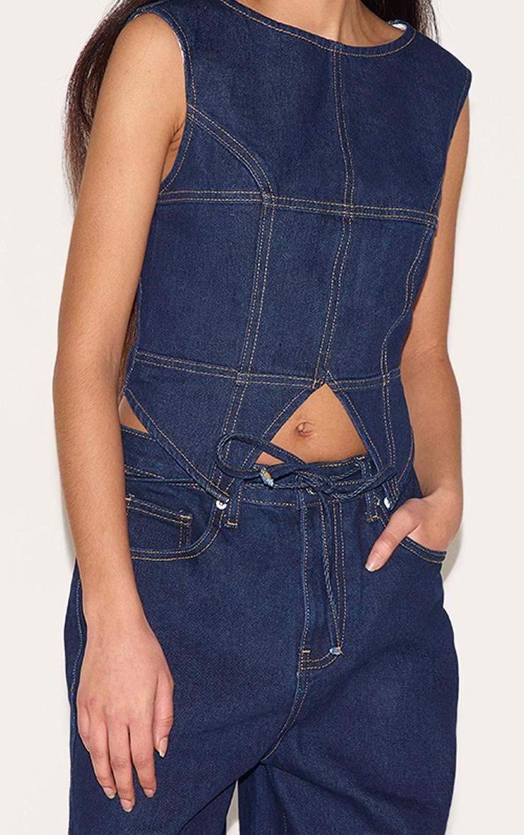 Petite Indigo Denim Seam Detail Long Top Product Image