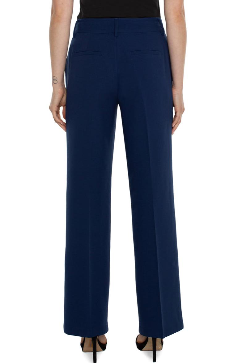 Hi Rise Pleated Trouser w/ Side Slit- Indigo Blue Product Image