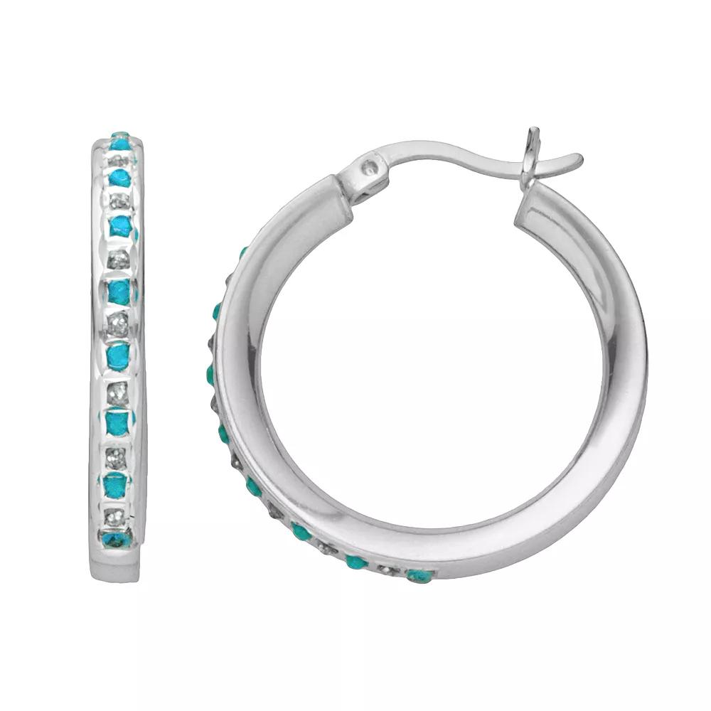 Platinum Over Silver Blue Topaz and Diamond Accent Hoop Earrings, Women's, White Product Image