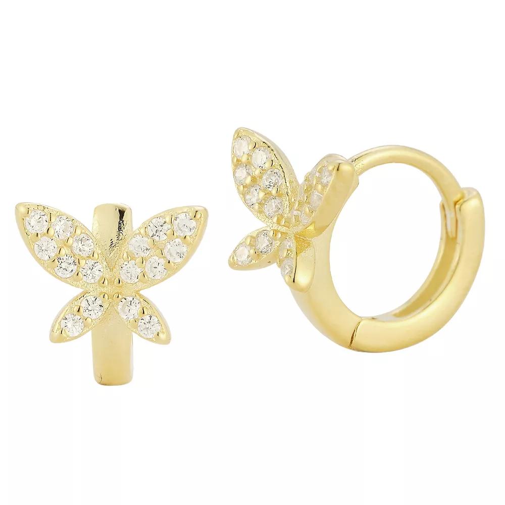 Sunkissed Sterling Cubic Zirconia Butterfly Hoop Earrings, Women's, Gold Tone Product Image