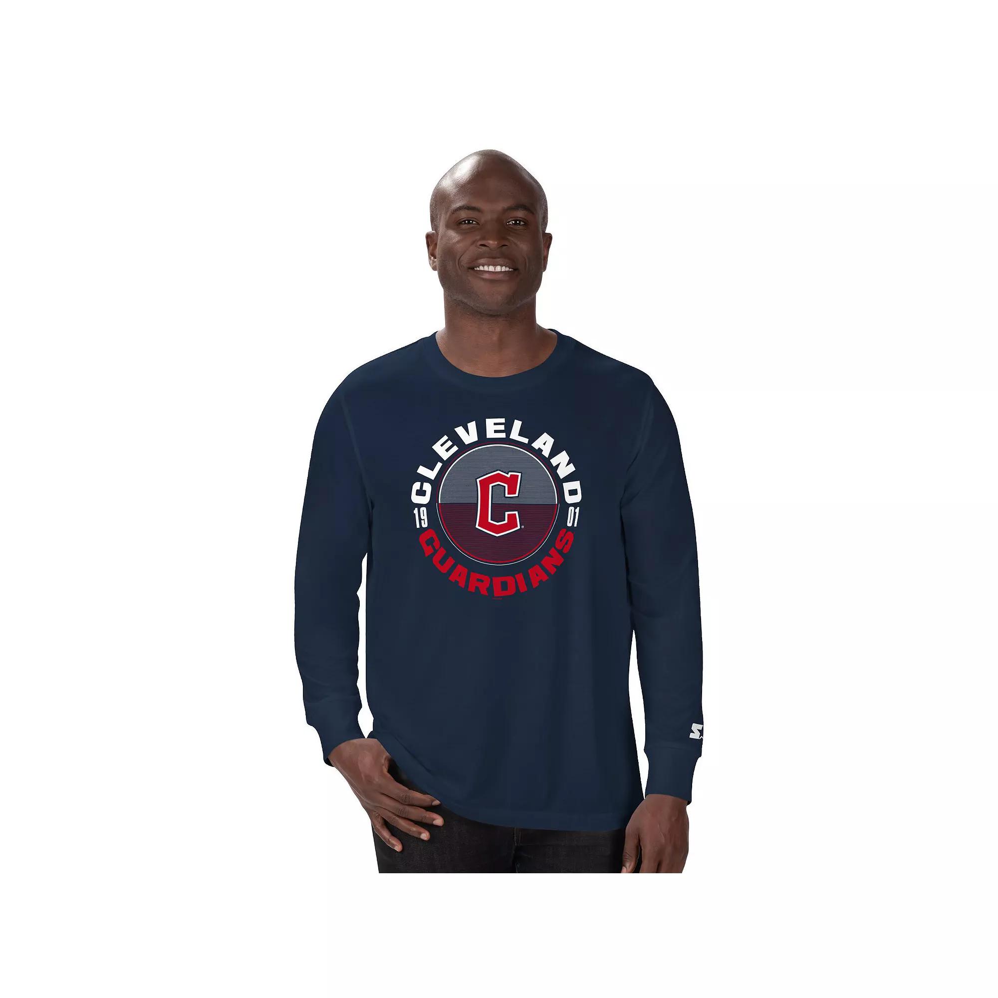 Men's Starter Navy Cleveland Guardians Halftime Long Sleeve T-Shirt,  Product Image