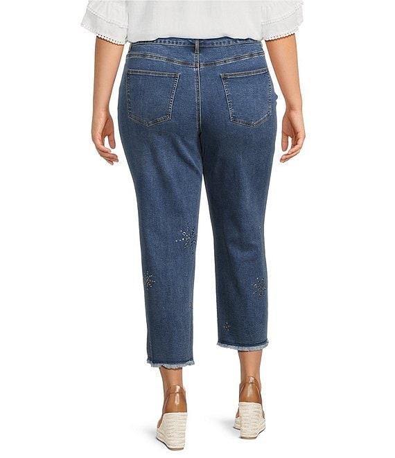 John Mark Plus Size 5-Pocket Heat Set Detail Frayed Hem Cropped Jeans Product Image