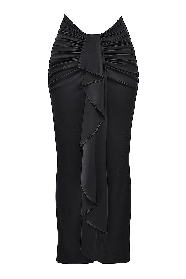 Arla  black draped silk maxi skirt - sale Product Image