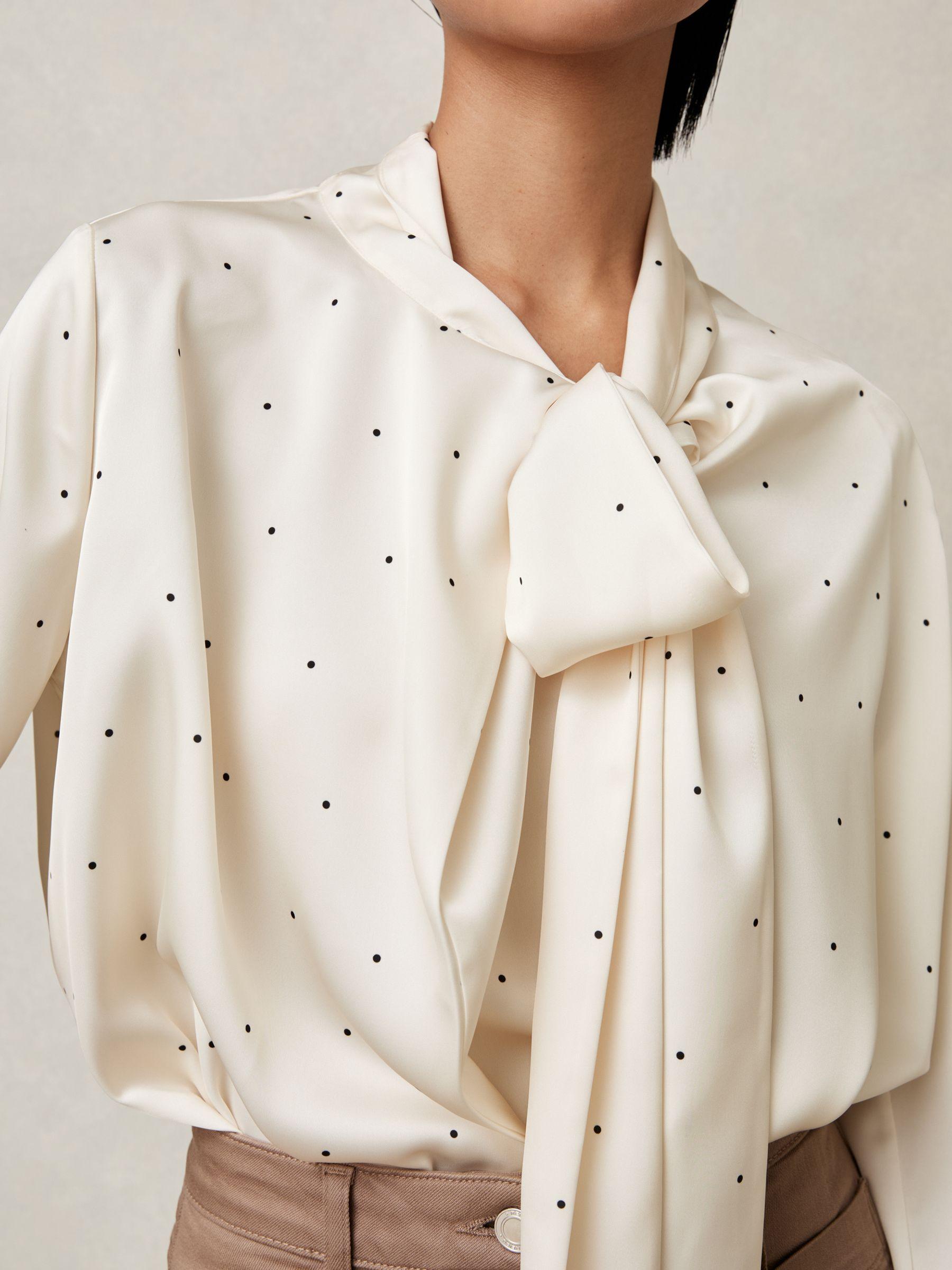 Satin Polka Dot Tie Neck Blouse in Ivory Product Image