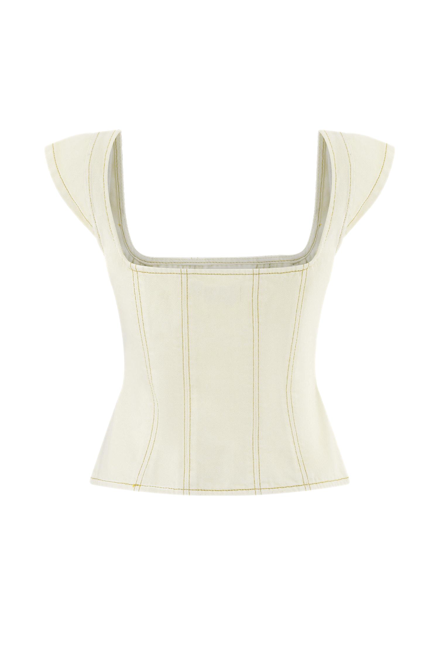 Loretta Cap Sleeve Denim Top - Ecru Product Image