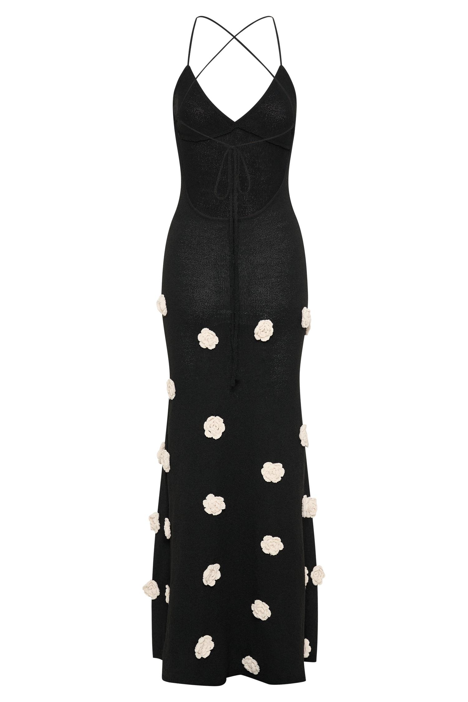 Suki Knit Maxi Dress With Flowers - Black/White Product Image