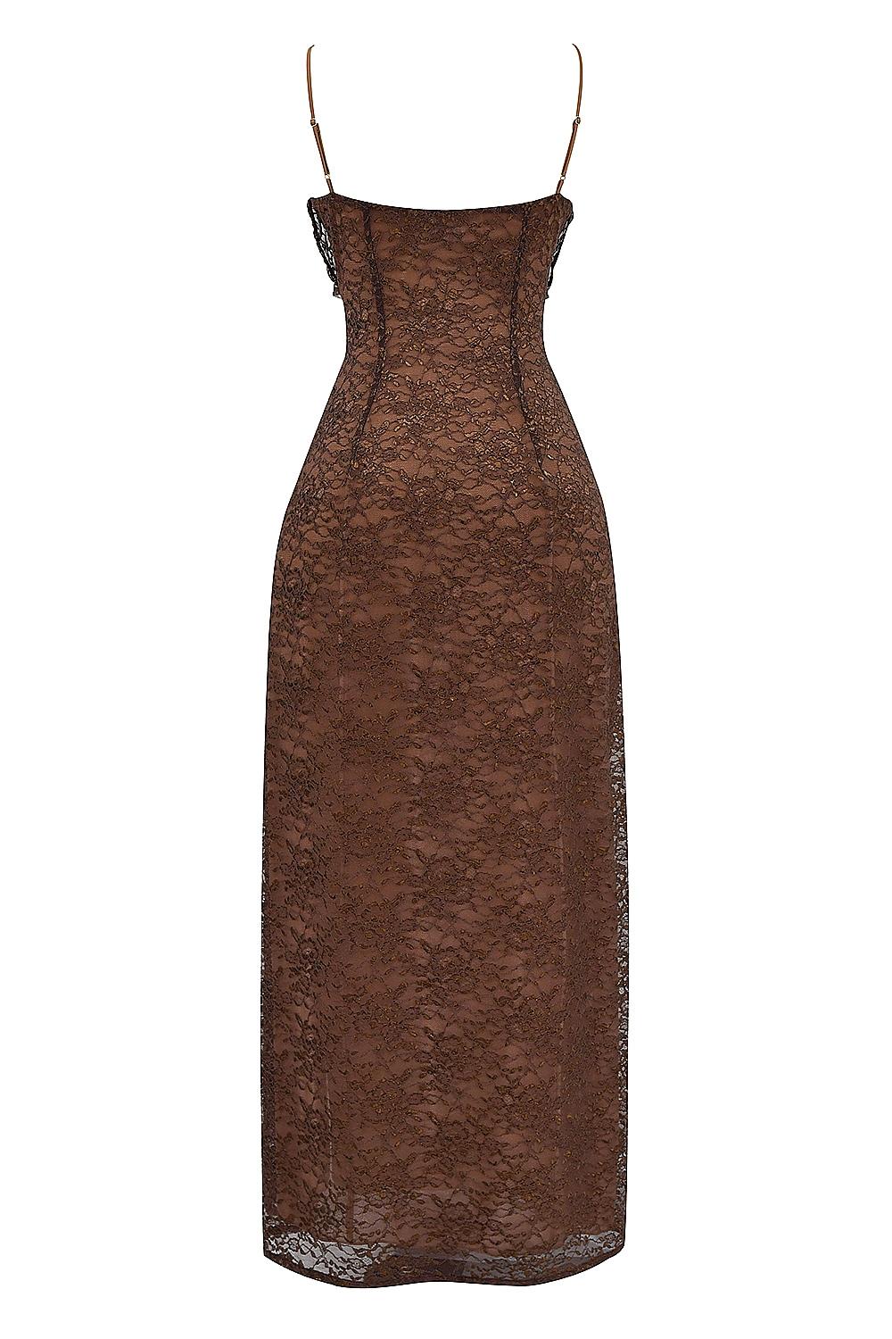 Lucianna  espresso lace maxi dress - sale Product Image