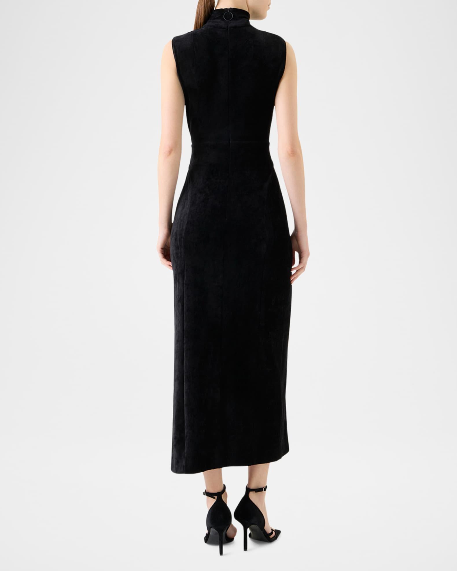 Mock-Neck Belted Velvet Jersey Midi Dress Product Image